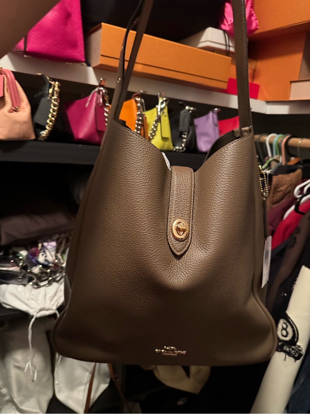 NWT Coach Large Hadley Pebbled Leather Shoulder Bag in Stone